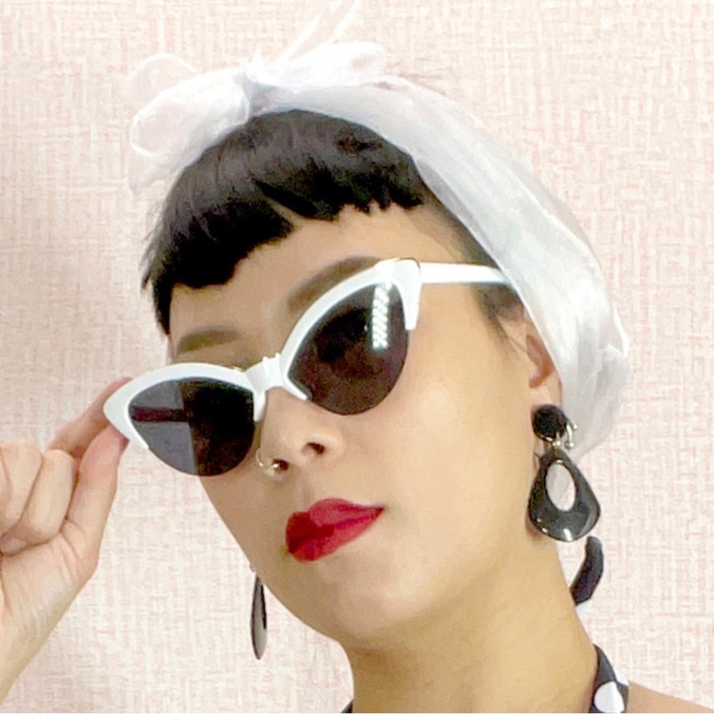 Retro 50s Sheer Head Neck Scarf Vintage Style Rockabilly pinup girl Wrap - Picture 3 of 11